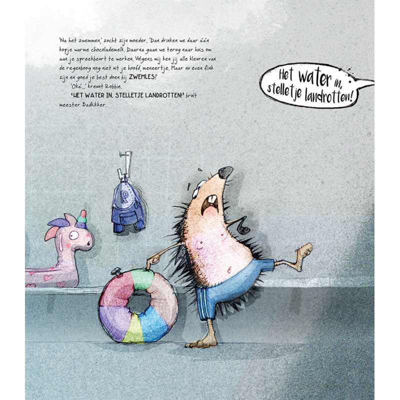 Robbie Regenworm op zwemles!