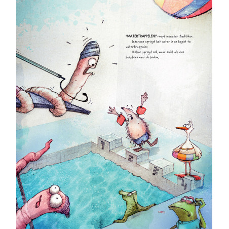 Robbie Regenworm op zwemles!